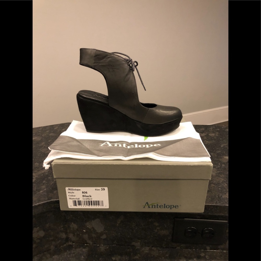 Antelope Black Leather Mary Jane with Suede Wedge - Picture 3 of 7